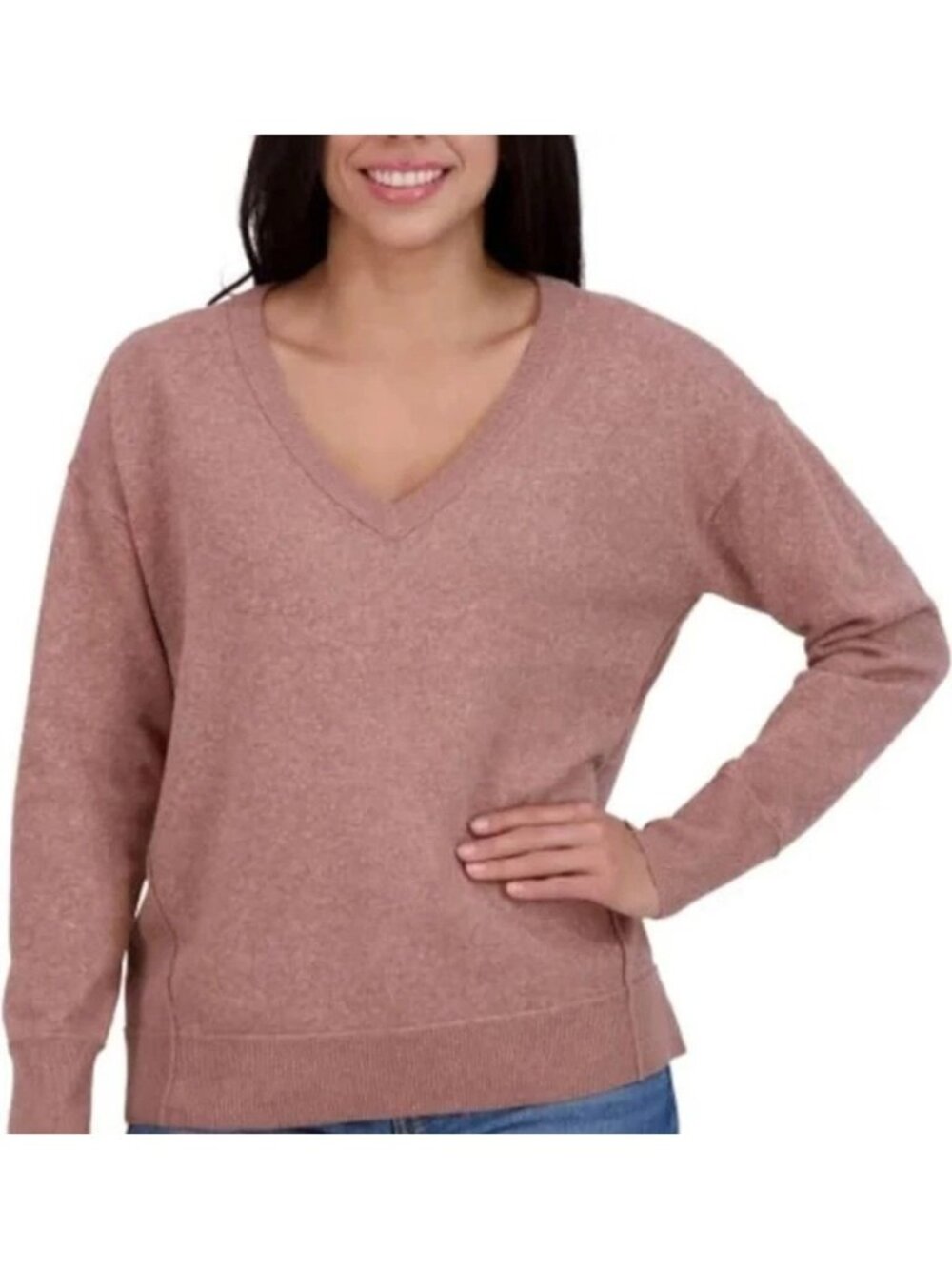 NWT Lucky Brand Women's S Brown/ Pink Sweater V-Neck Lightweight Knit Pullover